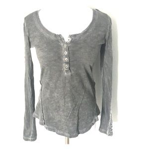 Free People grey Henley top with crochet sleeves